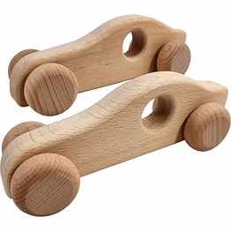 2 pack - wooden cars for toddlers & babies, montessori baby rattles teething toy