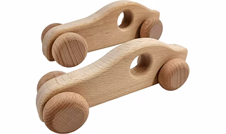2 Pack - Wooden Cars for Toddlers & Babies, Montessori Baby Rattles Teething Toy