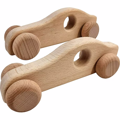 2 pack - wooden cars for toddlers & babies, montessori baby rattles teething toy