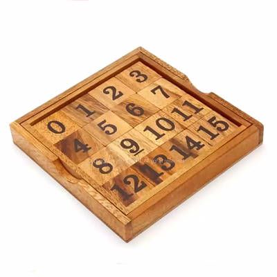 number slide puzzle brain teaser iq game 1-15 match kids wooden 12x12x2cm(lxwxh)