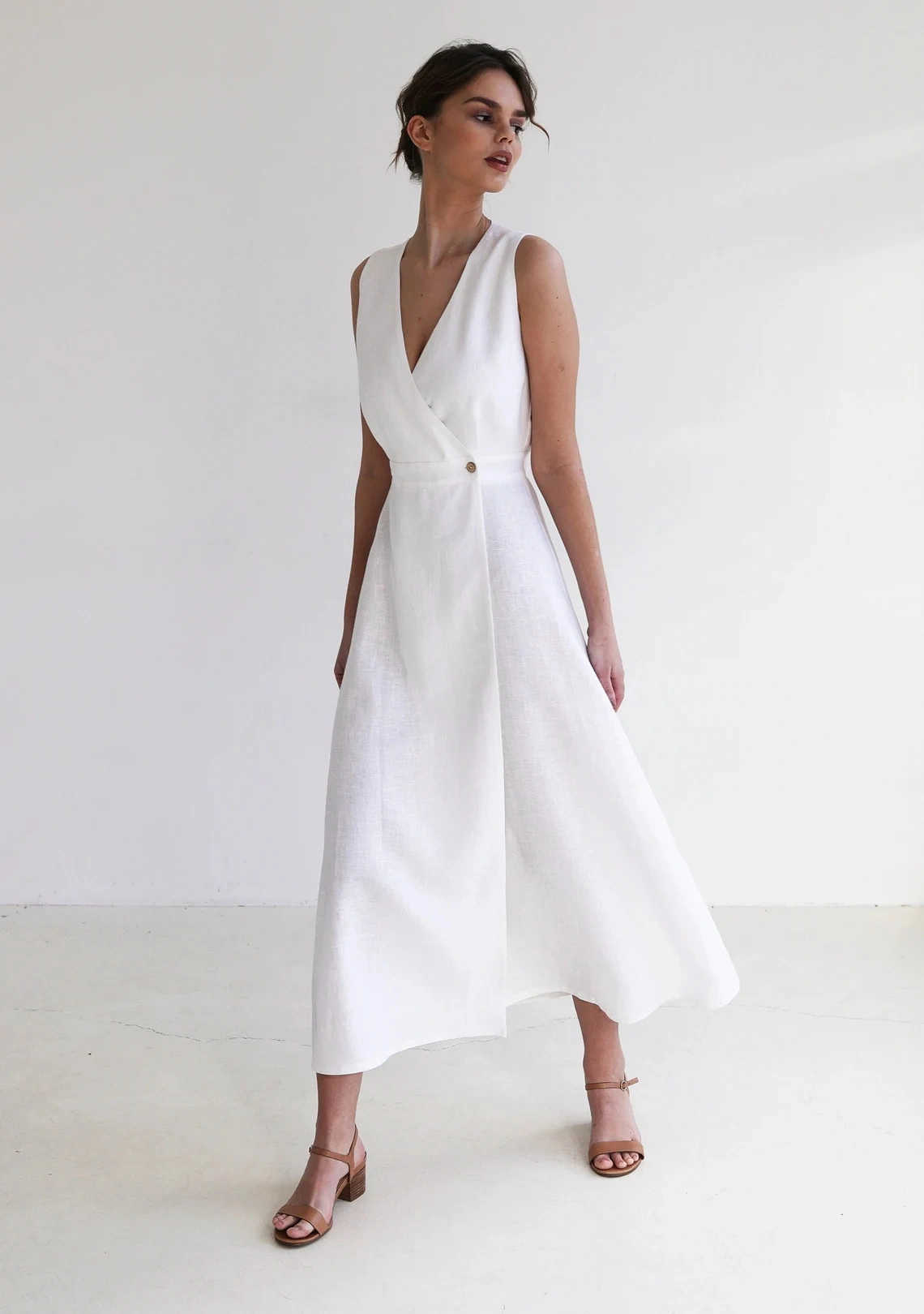 Linen maxi dress RIVIERA, Long sleeveless dress, White linen wrap dress, Wrap dress, Linen dress , Summer dress, Natural linen dress-12624830