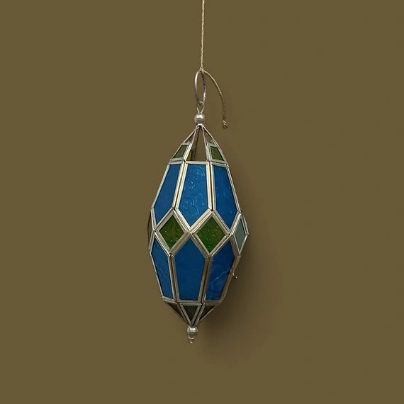 Multicolor Glass and Brass Edge Hanging Moroccan Lamps Set of 3-1