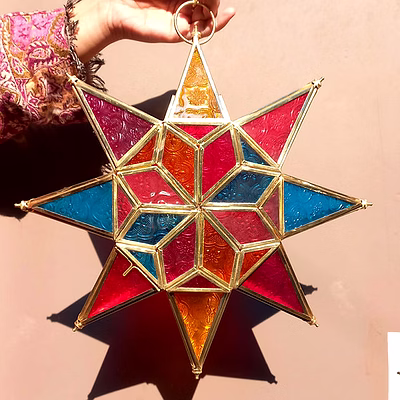 decorrizz india multicolor glass 8 point star hanging lantern with brass detailing