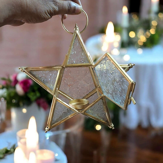 Star Shaped Hanging Lanterns in Textured Glass-3