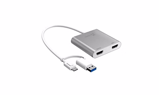 J5create JCA365 USB-C to Dual HDMI 4K + 2K Multi-Monitor Adapter - (USB-C to 2 x HDMI) - Includes USB-C to USB-A adaptor