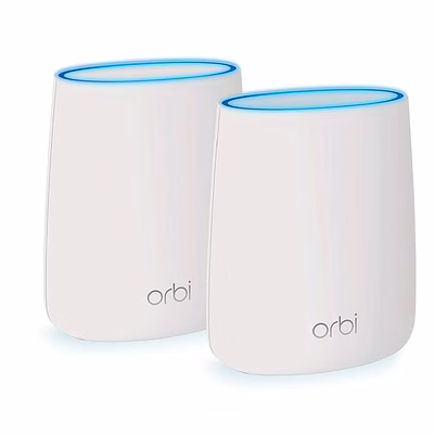 netgear orbi rbk20-100ins tri-band ac2200 mbps router home wi-fi system (white). eliminate wifi dead zones and enhance speeds with 1 router and 1 satellite. recommended for upto 2000 sft, pack of 2