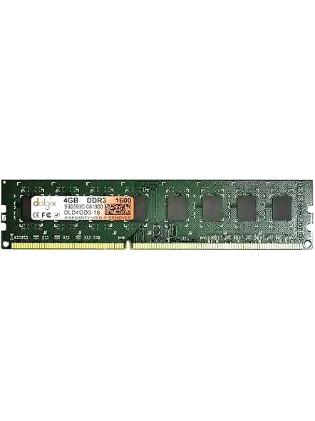 Dolgix 4GB DDR3 RAM|1600MHz Desktop RAM | Desktop -Memory| U-DIMM |CL-11 | Long-DIMM | PC3-12800|2Rx8 Dual Rank | 3 Years Warranty -(Made in India) Green-AB-SYCZ-0SUX