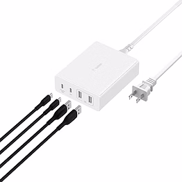 belkin 108w gan usb charging station for multiple devices, 2 usb type c and 2 usb a fast desktop charger dock hub for macbook, pro, air, iphone 13, 12, pro, max, mini, ipad pro, air, galaxy and more