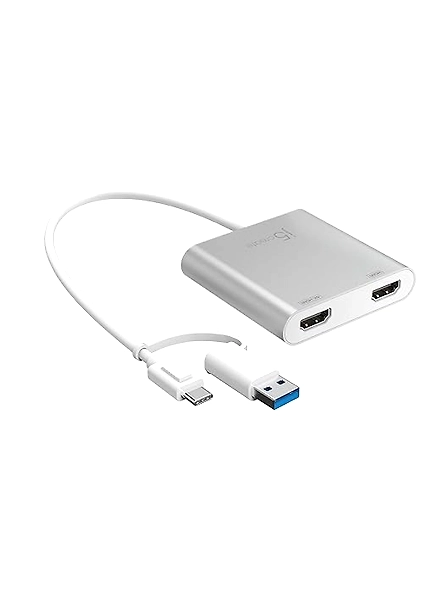 j5create USB-C to Dual HDMI Multi-Monitor Adapter with USB Type-A convertor | 4K + 2K | Compatible with Windows and Mac (JCA365)-X5-04HN-N7MJ