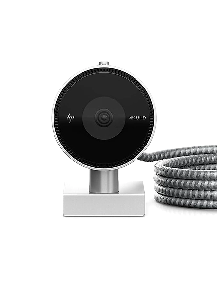 HP 950 4K UHD 720p HD 60 FPS Webcam with Auto Focus &amp; Auto framing/Inbuilt Privacy Shutter/ 360 Swivel/Silver and Black-0J-5AUA-ZTUK