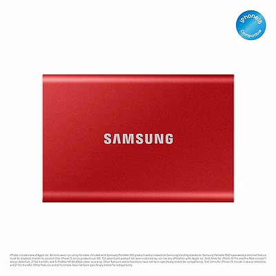 samsung t7 1tb up to 1,050mb/s usb 3.2 gen 2 (10gbps, type-c) external solid state drive (portable ssd) red (mu-pc1t0r)