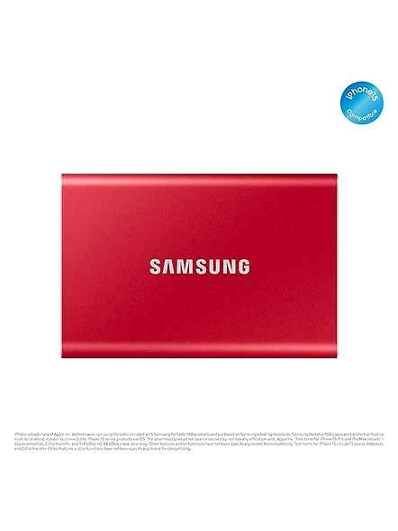 Samsung T7 1TB Up to 1,050MB/s USB 3.2 Gen 2 (10Gbps, Type-C) External Solid State Drive (Portable SSD) Red (MU-PC1T0R)-6R-6ZTS-IZSE