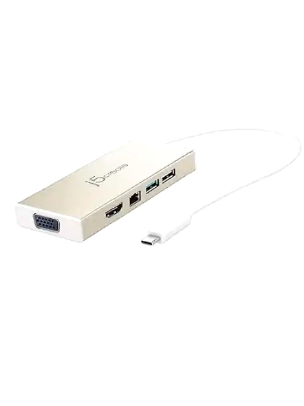 USB-C 3.1 Mini Hub by j5create | USB 3.1/3.0/2.0| HDMI 1920 x 1200 @ 60 Hz/VGA 1920 x 1200 @ 60 Hz | Gigabit Ethernet | Compatible with USB C Devices-B078J3BLYB