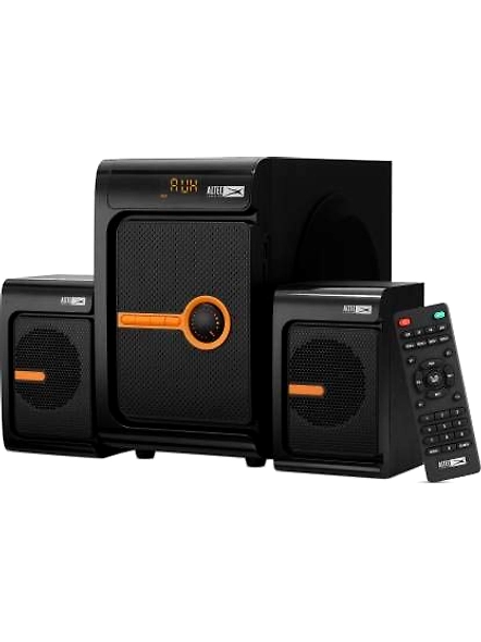Altec Lansing AL-3003A. This 2.1 channel system pumps out 50 watts of power for crisp sound and powerful bass from the wired subwoofer.-code100