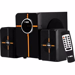 altec lansing al-3002a multimedia bluetooth home theatre speaker system with multiple features sd card slot, usb port,fm radio & remote control (black, grey, orange, 2.1 channel)