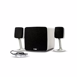 altec lansing al-2.1-02. this compact 2.1 channel speaker system delivers 38 watts of powerful sound, perfect for music, movies, and games