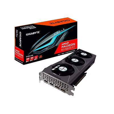gigabyte radeon pci_e_x16 rx 6600 xt eagle 8g graphics card, windforce 3x cooling system, 8gb gddr6 128-bit memory interface, gv-r66xteagle-8gd video card