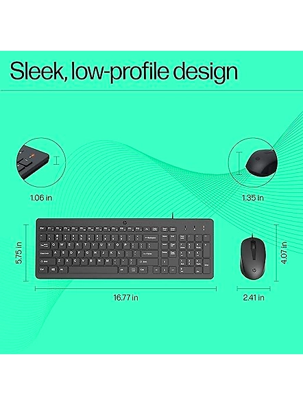 HP 150 Wired Keyboard and Mouse Combo with Instant USB Plug-and-Play Setup, 12 Shortcut Keys, 6� Adjustable Slope Keyboard and 1600 DPI Optical Sensor Mouse (3-Years Warranty, 240J7AA)-B097TC1F6J