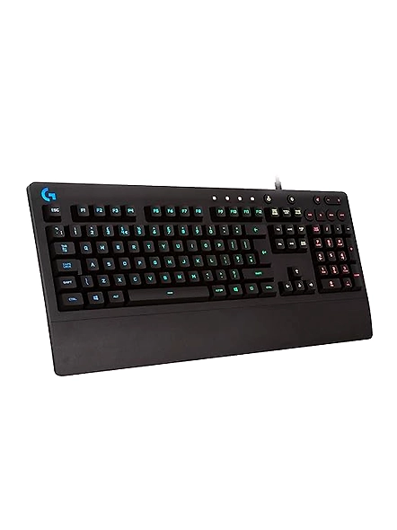 Logitech G213 Prodigy USB Gaming Keyboard in Black, featuring LIGHTSYNC RGB backlit keys, spill-resistant design, customizable keys, and dedicated multimedia keys.-B01K48R5V4