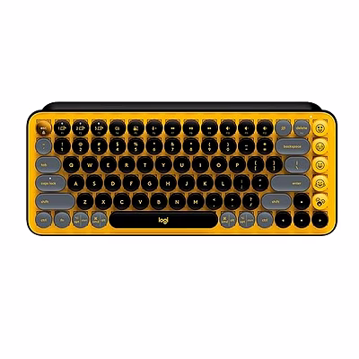 logitech pop keys mechanical wireless keyboard in blast, featuring customizable emoji keys, durable compact design, bluetooth or usb connectivity, multi-device support, and os compatibility.