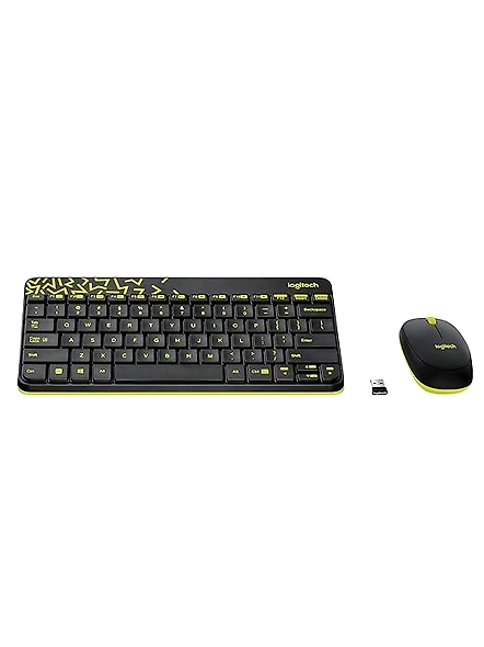 Logitech MK240 Nano wireless combo offers a compact design, long battery life, spill-resistant keys, and a bold black and yellow color scheme (perfect for PCs and Macs).-code650