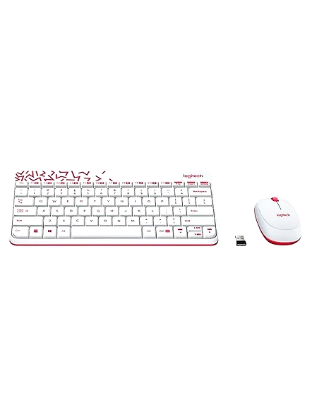 Logitech MK240 Nano combo features a compact design, long battery life, spill-resistant keys, and a sleek white and red color scheme (perfect for PCs and Macs).-code651