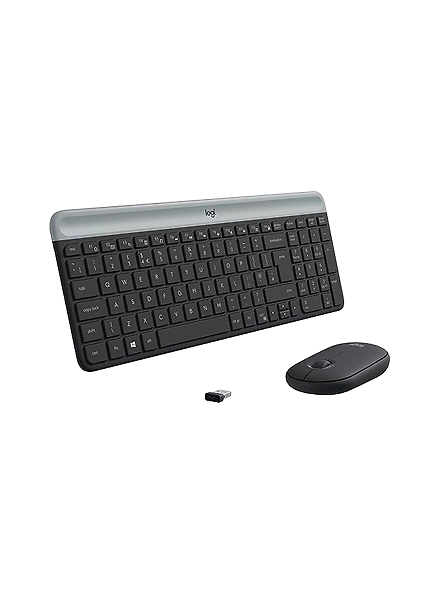 Logitech MK470 Slim Combo (Graphite) features whisper-quiet keys, a compact layout, and long battery life for a clutter-free wireless setup (Windows compatible).-code656
