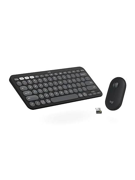 Logitech Pebble 2 Combo boasts silent keys, a compact design, and Easy-Switch for seamless multi-device use (Windows, macOS, iPadOS, Chrome). Choose Tonal Graphite for a sleek and professional look.-code668