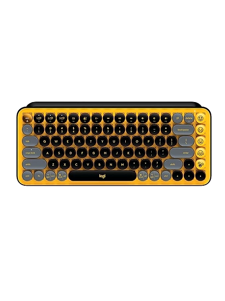 Logitech Pop Keys features customizable emoji keys, satisfying mechanical keystrokes, and multi-device wireless connectivity in a bold and vibrant Blast color.-code672