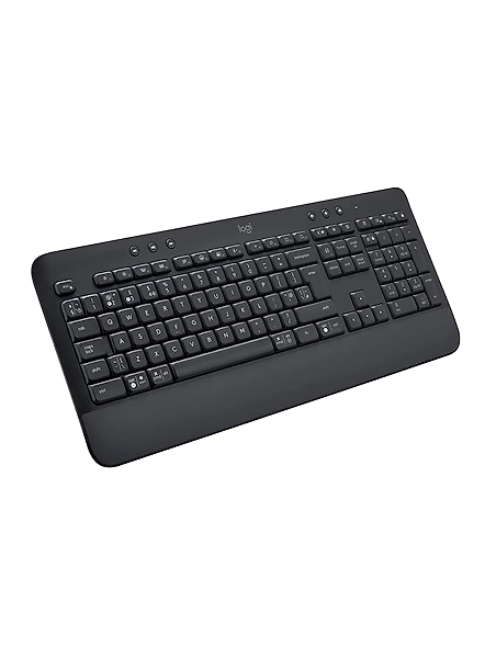 Logitech K650 wireless keyboard features a built-in palm rest, deep-cushioned keys, and multi-device connection (Bluetooth or USB) for a productive and comfortable typing experience (Windows/Mac compatible).-code673