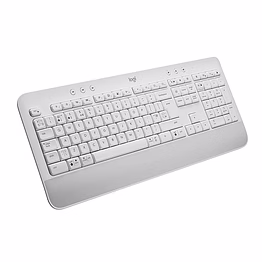 logitech k650 wireless keyboard (white) boasts a built-in palm rest, comfy deep-cushioned keys, and multi-device connection (bluetooth or usb) for a productive setup (windows/mac compatible).