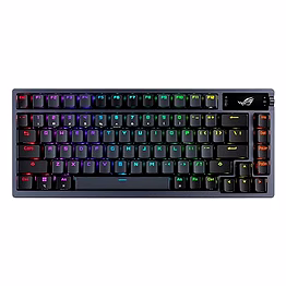 asus rog azoth 75 wireless diy custom gaming keyboard, oled display, gasket-mount, three-layer dampening, hot-swappable pre-lubed rog nx blue switches & keyboard stabilizers, abs keycaps, rgb-black(‎m701 rog azoth/nxbl/ca/pbt)