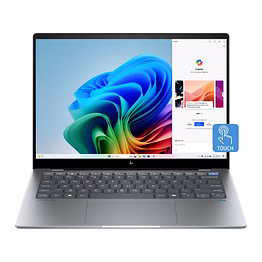 hp omnibook x laptop 35.6 cm (14-fe0121qu) - next gen ai pc, qualcomm snapdragon processor, 2.2k touch display, 16gb ram, 1tb ssd, usb 4, 26 hours battery, full-size backlit keyboard