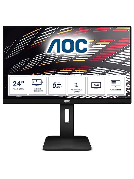 AOC 23.8-inch LED Monitor with VGA Port, HDMI Port,USB Hub, Display Port, Height Adjustable Stand - 24P1 (Black)-B07BYVJ1ZN