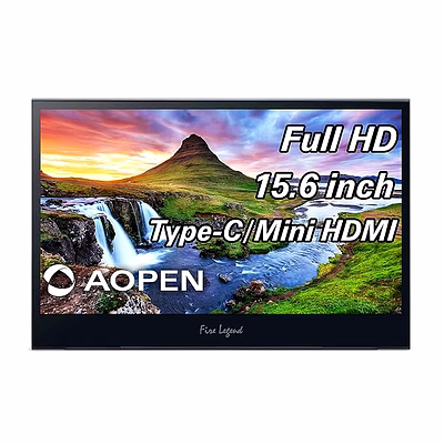 acer aopen 16pm6qt 15.6 inch (39.62 cm) full hd portable ips touch lcd monitor with led back light (usb type-c & 1 x mini hdmi port), anti microbial coating, zero frame, intergrated speakers, black