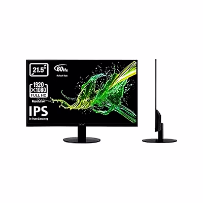 acer sa220q 21.5 inch (54.61 cm) full hd ips ultra slim monitor | 1920 x 1080 pixels | led backlight technology | 6.6mm thick | amd freesync | 250 nits brightness | hdmi & vga ports | includes hdmi cable | black