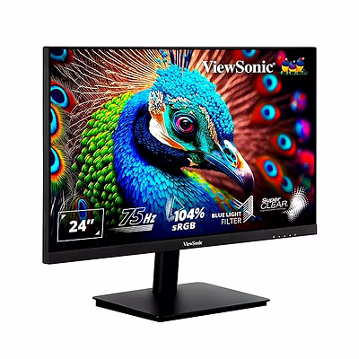 viewsonic 24 inch full hd monitor 75hz 4ms with eye-care technology low energy consumption flicker free technology hdmi, vga, wall mount, for office and home use and 104% srgb - va2406-h