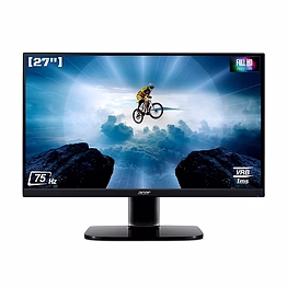 acer ka270 27 inch full hd 1920 x 1080 va panel lcd monitor with led backlight, 250 nits brightness, 1ms vrb response time, 75hz refresh rate, hdmi and vga ports, audio in & out, includes hdmi cable, integrated stereo speakers