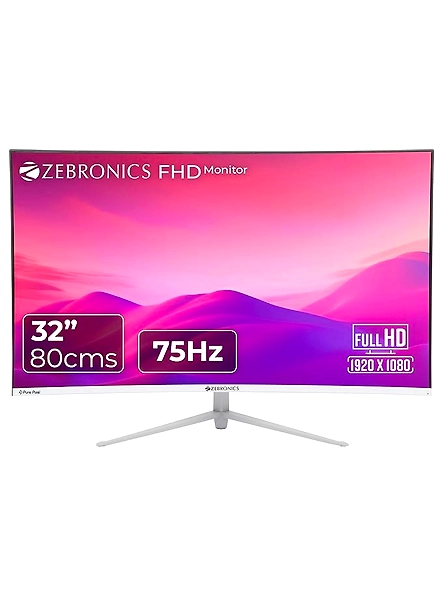 ZEBRONICS AC32FHD LED Curved 75Hz 80Cm (32&quot;) (81.28 Cm) 1920x1080 Pixels FHD Resolution Monitor with HDMI + VGA Dual Input, Built-in Speaker, Max 250 Nits Brightness, Black-B09XK4GCY1