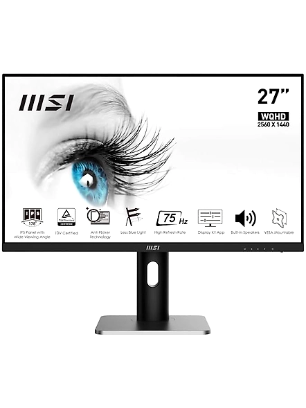 MSI PRO MP273QP 27 Inch WQHD (2560x1440) 75Hz Refresh Rate, IPS Panel with Eye-Friendly Technology, VESA-Mount Supported, Tilt/Swivel/Height/Pivot Adjustable Monitor, Black-B09XX1CL9S
