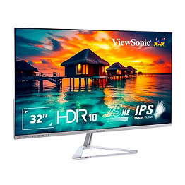 viewsonic gaming (originated in usa) 32 inch fhd hdr10 ips srgb 104%, with slim bezel, metallic triangle sliver stand, dual speaker, 75hz, eye-care, flicker free hdmi, display port- vx3276-mhd-3