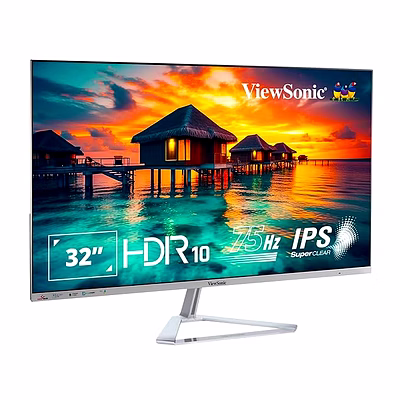 viewsonic gaming (originated in usa) 32 inch fhd hdr10 ips srgb 104%, with slim bezel, metallic triangle sliver stand, dual speaker, 75hz, eye-care, flicker free hdmi, display port- vx3276-mhd-3
