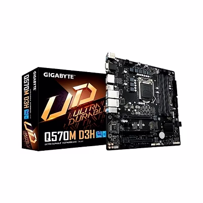 gigabyte q570m d3h motherboard (rev. 1.0) direct 6+2 phases digital vrm, full pcie 4.0* design, dual pcie x4 m.2, dual intel® gbe lan with cfosspeed, anti-sulfur resistor, intel® vpro™ technology