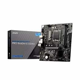 msi pro b660m-e ddr4 motherboard, micro-atx - supports intel 12th gen core processors, lga 1700 - ddr4 memory boost 4600+mhz/oc, pcie 4.0 x16 slot, m.2 gen3 x4, 2.5g lan