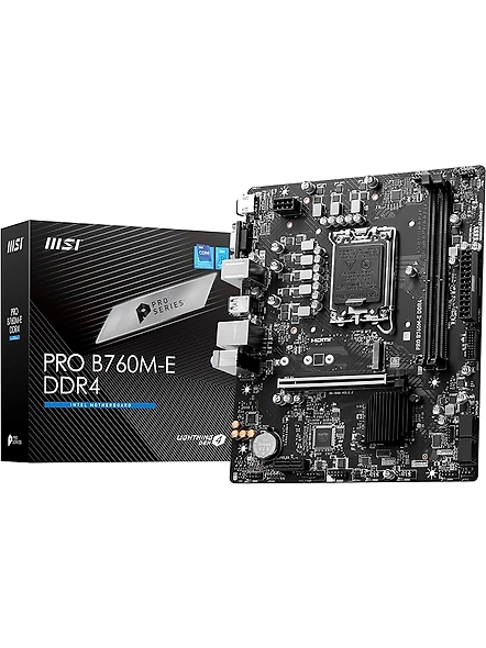 MSI PRO B760M-E DDR4 Motherboard, Micro-ATX - Supports Intel 14th, 13th &amp; 12th Gen Core Processors, LGA 1700 - DDR4 Memory Boost 4800+MHz/OC, PCIe 4.0 x16 Slot, M.2 Gen4 Slot-B0BJW3ZK92