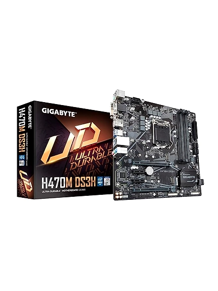 GIGABYTE H470M DS3H Micro-ATX Motherboard | USB 3.2 Gen1 Type-C | Dual NVMe PCIe Gen3 x4 M.2 Slots | 2-Way Crossfire Multi-Graphics | RGB Fusion 2.0-B088PC52VY