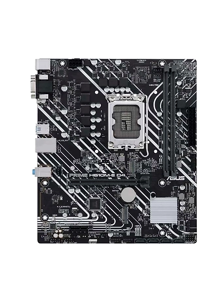 ASUS Prime H610M-E D4 Micro-ATX Motherboard - LGA 1700, DDR4, PCIe 4.0, Dual M.2 Slots, Realtek 1Gb Ethernet, DisplayPort, HDMI, D-Sub, USB 3.2 Gen 1, SATA 6Gbps, COM Header, RGB Header-code1206
