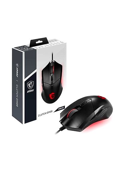 MSI Clutch GM08 4200 DPI Optical Wired Gaming Mouse with Red LED - Black-B08FDLQ265
