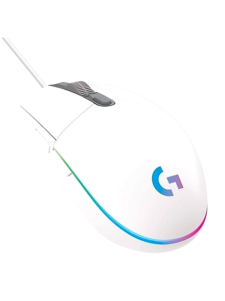 Logitech G203 Wired Gaming Mouse in White, featuring 8,000 DPI, LIGHTSYNC RGB Rainbow Optical Effect, 6 Programmable Buttons, On-Board Memory, Screen Mapping, and PC/Mac Compatibility.-B07YN73XN6