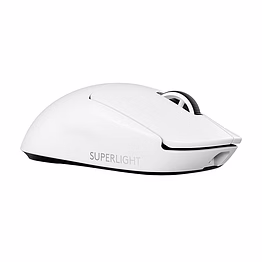 logitech g pro x superlight 2 lightspeed wireless gaming mouse in white, featuring a lightweight design, lightforce hybrid switches, hero 2 sensor with 32,000 dpi, 5 programmable buttons, usb-c charging, and compatibility with pc & mac.